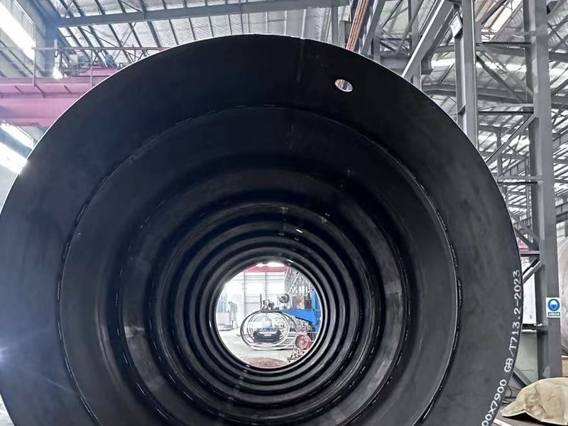 Inside a carbon-steel outer shell, showing its stiffening rings